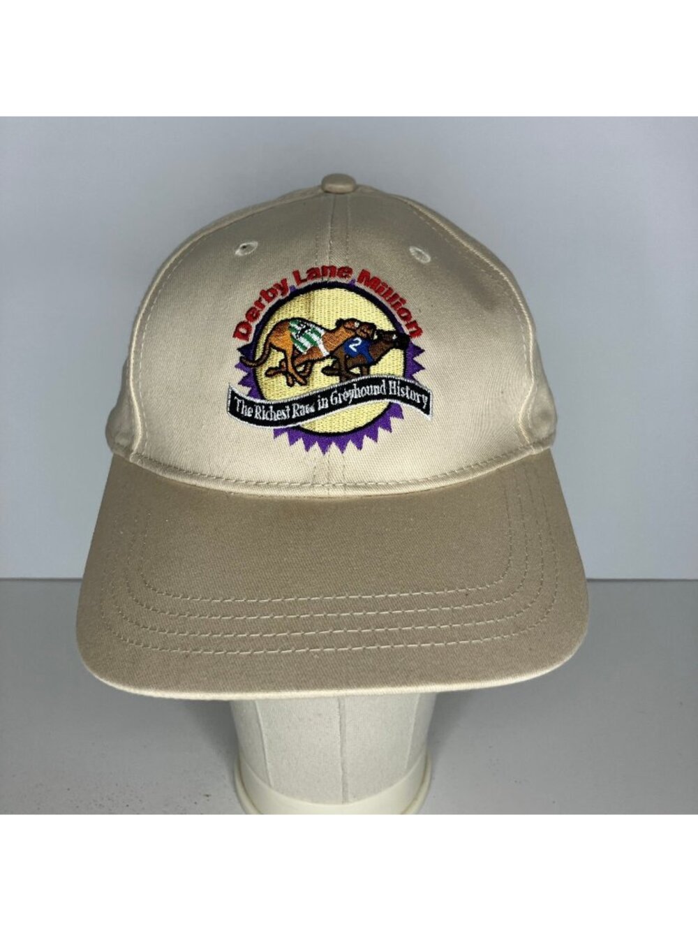 Derby Lane Million Greyhound Racing Hat Men's Adjustable Beige Cap